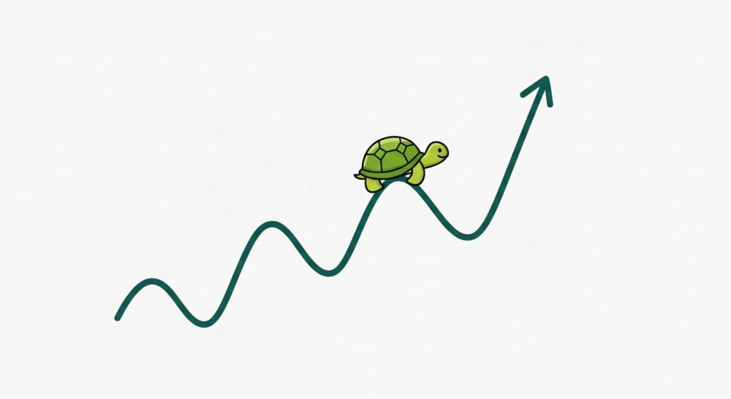 A graph illustrating the long-term investing strategy for how to beat inflation, emphasizing patience.A graph illustrating the long-term investing strategy for how to beat inflation, emphasizing patience.