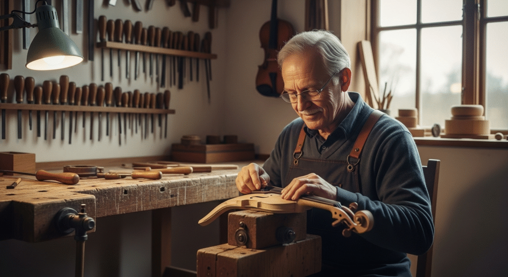 An image of a focused craftsman in his workshop, a metaphor for the Vanguard philosophy in the Vanguard vs. Fidelity comparison.