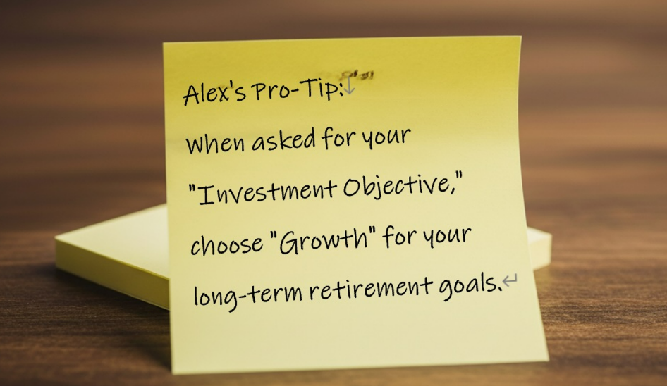 An infographic tip card from Alex Bennett, sharing insider advice on how to open a Fidelity IRA for long-term growth.