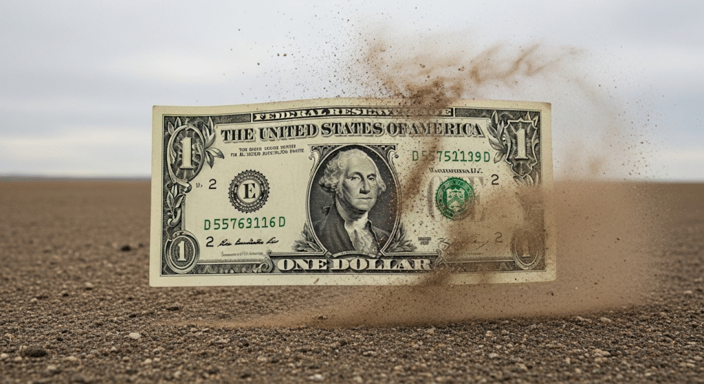 My $50 Mistake: How I Beat the Fear of Starting Investing 4 US dollar shrinking due to inflation, illustrating the high cost of doing nothing and the real financial risk.