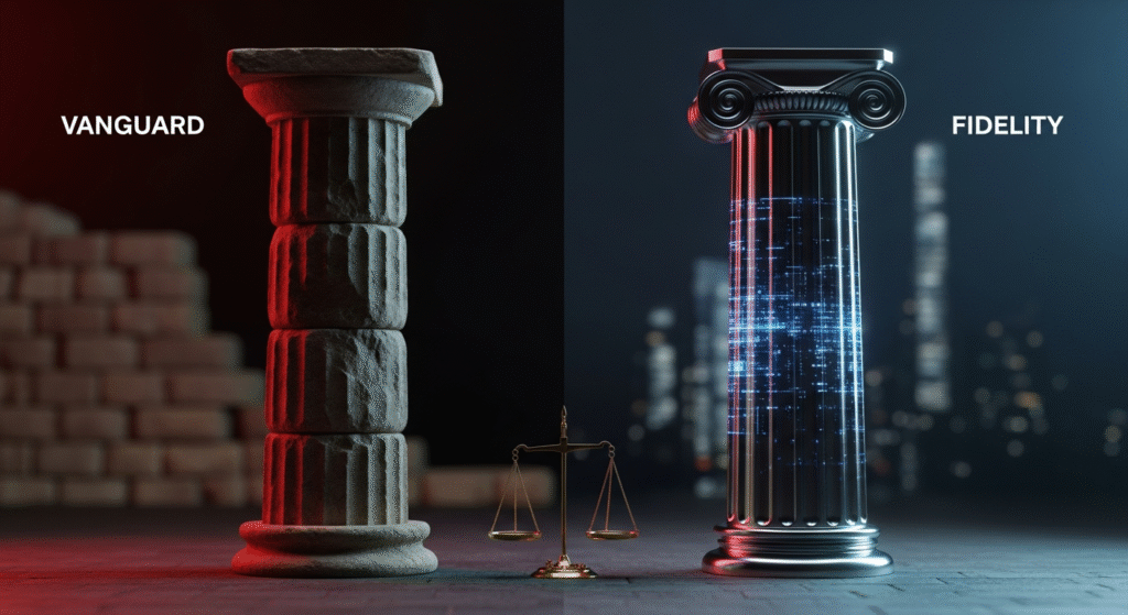 Vanguard vs Fidelity: The Ultimate Showdown for Family Investors 2 A visual metaphor comparing the pure investment focus of Vanguard vs the modern technology focus of Fidelity for family investors.