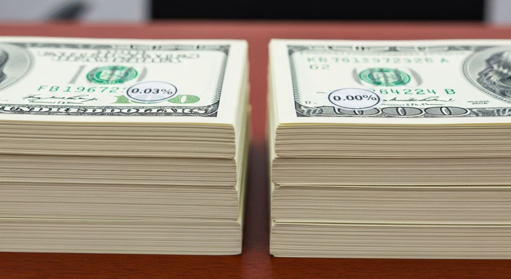 Vanguard vs Fidelity: The Ultimate Showdown for Family Investors 3 Close-up of two dollar stacks, symbolizing the minimal cost difference between Vanguard vs Fidelity index funds.